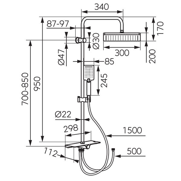 SXEDIO NP94VL Κολόνα σταθερού ντους KANTO Verdeline Μαύρη NP94VL-BL FERRO 5903738225675 NP94VL-BL