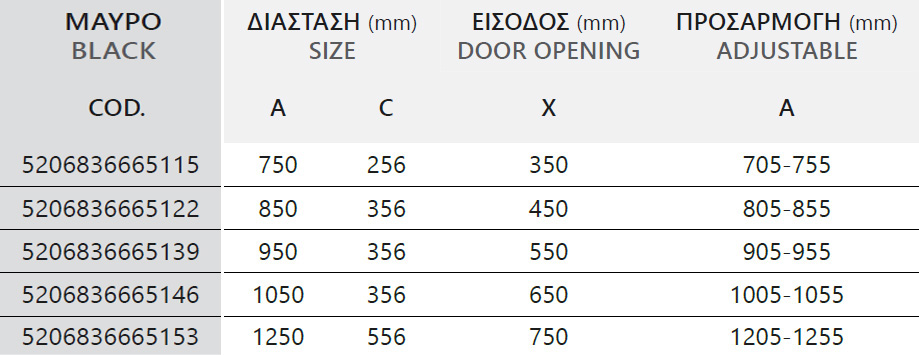 SXEDIO PANEX 400 ALTO NERO CLEAR NEW Καμπίνα από τοίχο σε τοίχο με διάφανο κρύσταλλο PANEX 400 Black KARAG 5206836684093 PANN400