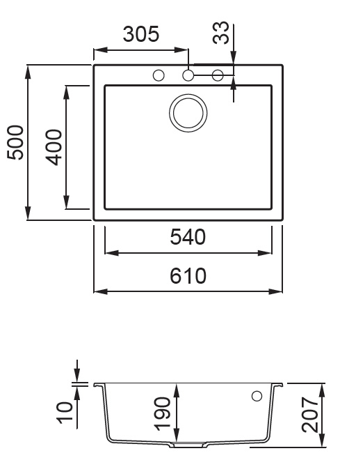 SXEDIO QUADRA 110 Νεροχύτης κουζίνας QUADRA 110 ELLECI 61x50cm 5206836090030 QUA110