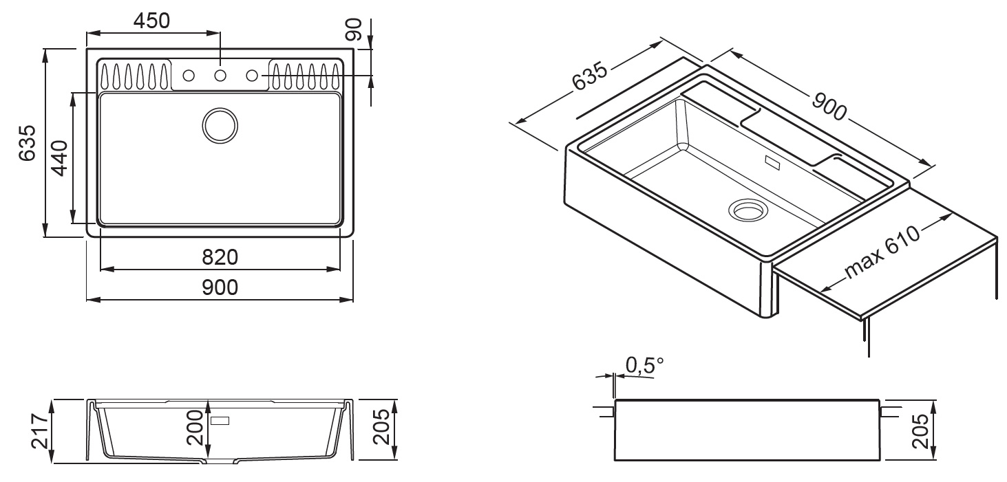 SXEDIO SPAZIO 900 Νεροχύτης κουζίνας SPAZIO 900 ELLECI 90x63,5cm 5206836679907 SPA900