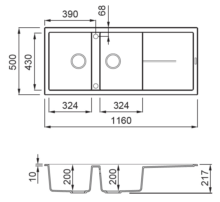 SXEDIO UNICO 500 Νεροχύτης κουζίνας UNICO 500 ELLECI 116x50cm 5206836703169 UNI500