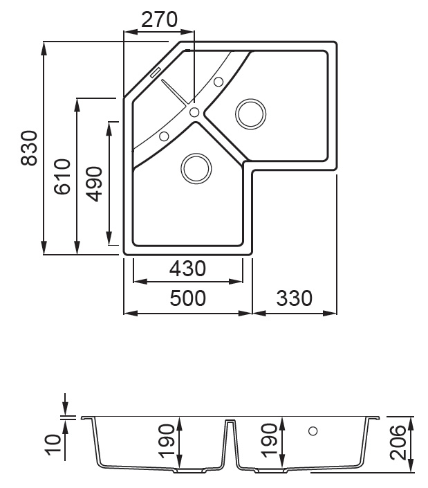 SXEDIO UNICO CORNER Νεροχύτης κουζίνας UNICO Corner ELLECI 83x83cm 5206836703190 UNICOR