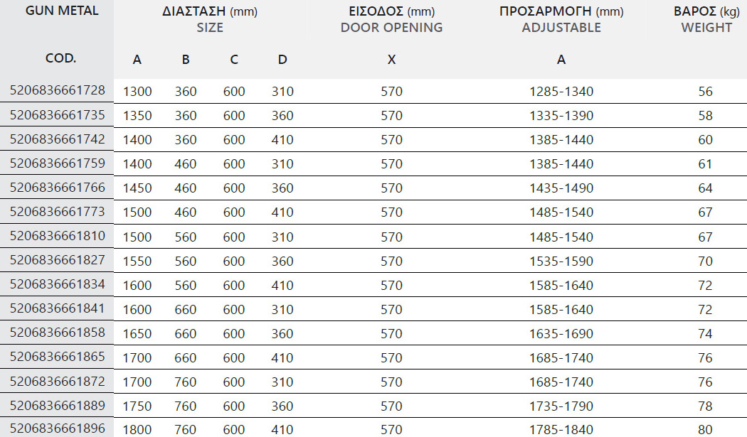 TINOS 600 GUN METAL CLEAR DIORTH Καμπίνα από τοίχο σε τοίχο με διάφανο κρύσταλλο TINOS 600 Gun Metal KARAG 5206836667843 TING600