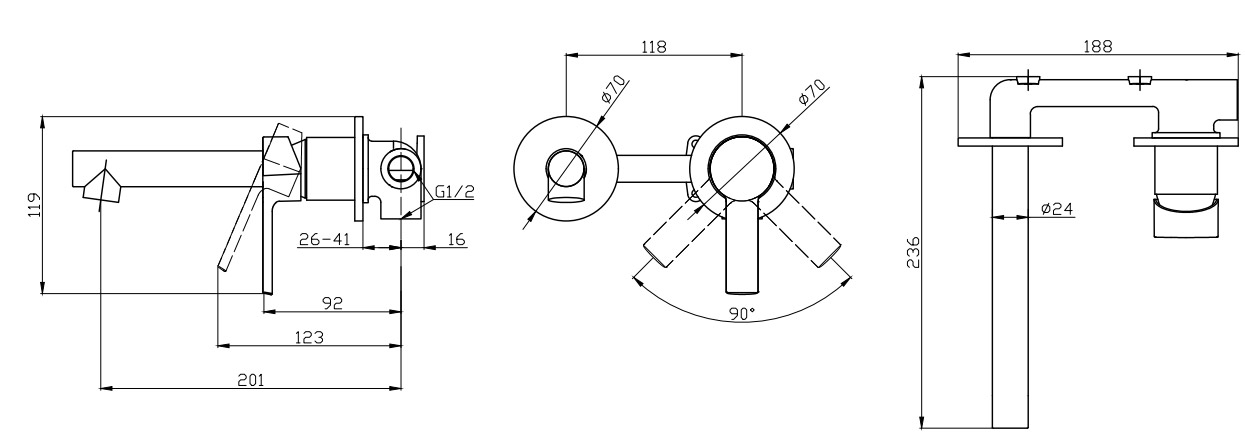 VL 28886 576A 1746 Μπαταρία νιπτήρος εντοιχισμού TATI 28886 KARAG 5206836665641 28886