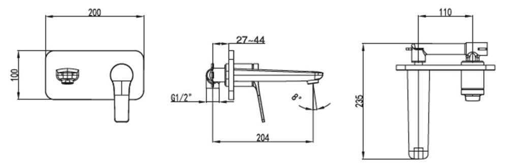 WNW148073 Μπαταρία νιπτήρος εντοιχισμού ANDARE Nero WNW148073PA KARAG 5206836014524 WNX148073PA