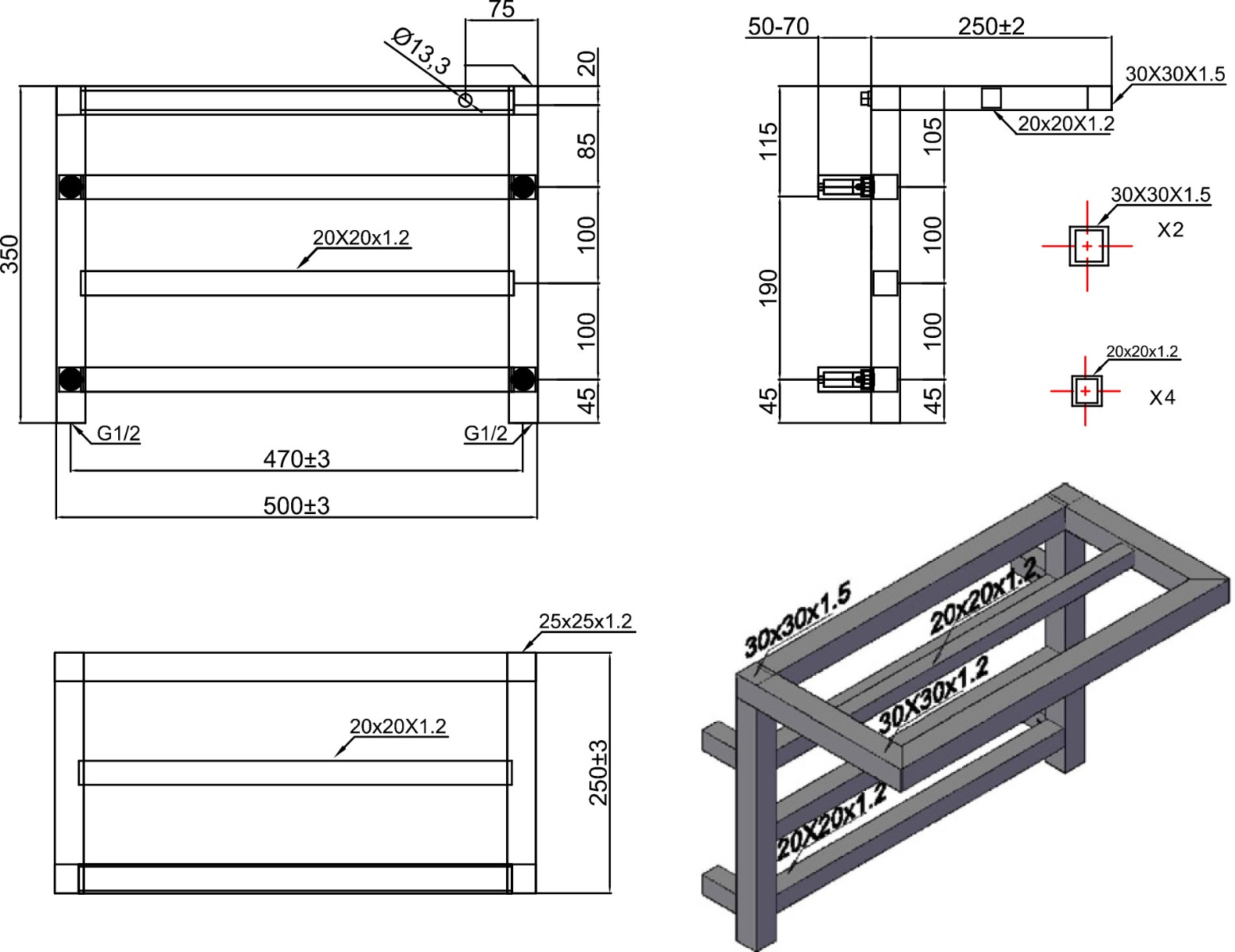Θερμαντικό σώμα μπάνιου Χρωμέ DESIGN 1 KARAG 25x50x35cm 4 design 1 Θερμαντικό σώμα μπάνιου Χρωμέ DESIGN 1 KARAG 25x50x35cm 5206836062952 DESIGN1