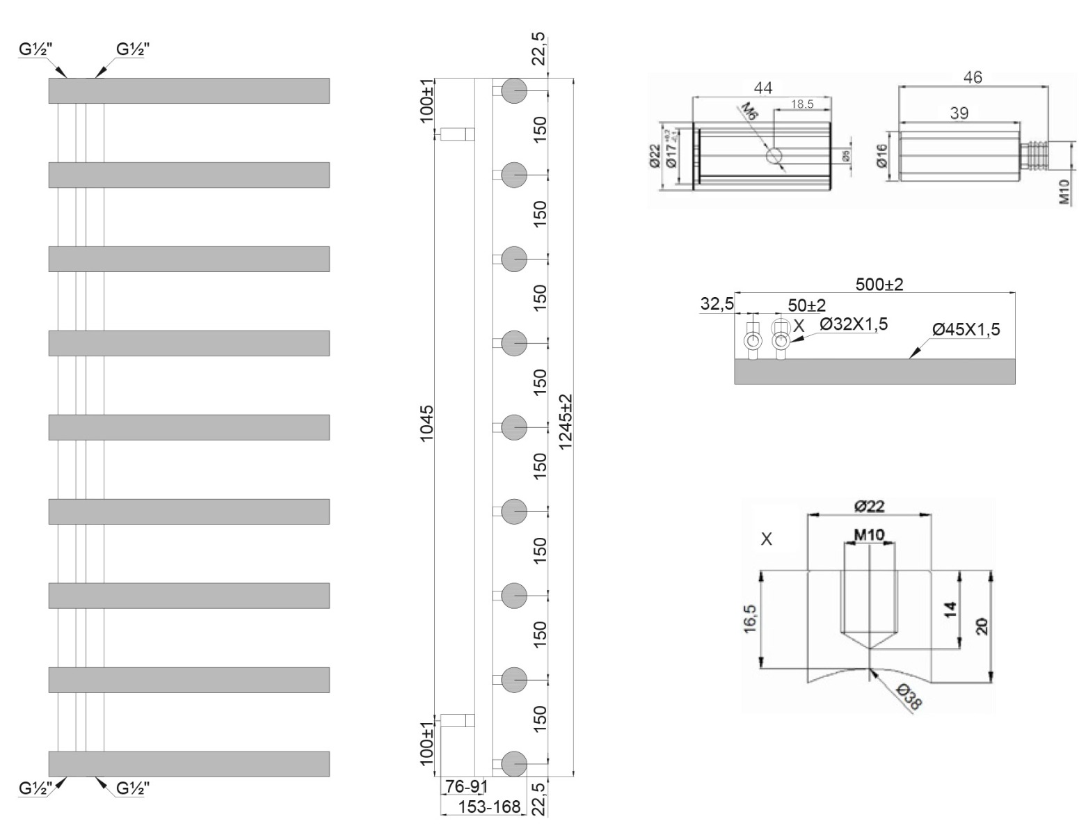 design 2 1245 Θερμαντικό σώμα μπάνιου Χρωμέ DESIGN 2 KARAG 16,8x50x124,5cm 5206836062969 DESIGN2-1245