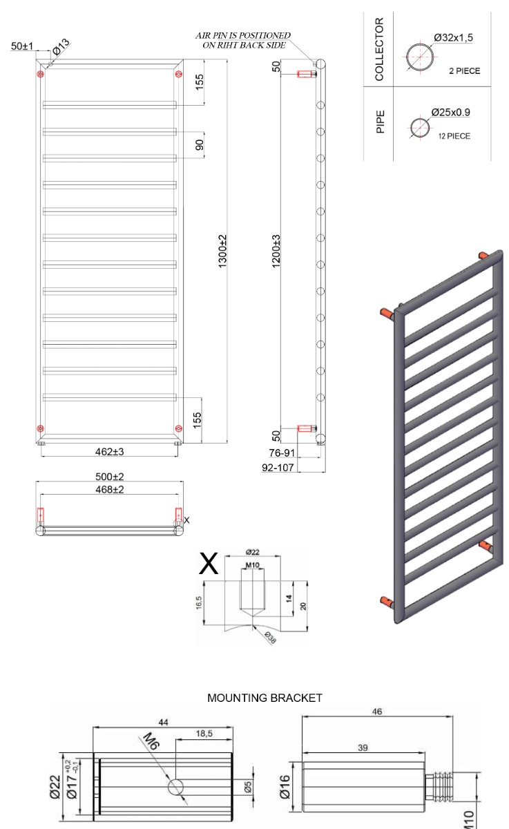 design 7 1300 Θερμαντικό σώμα μπάνιου Χρωμέ DESIGN 7 1300 KARAG 10,7x50x130cm 5206836063058 DESIGN7-1300-C