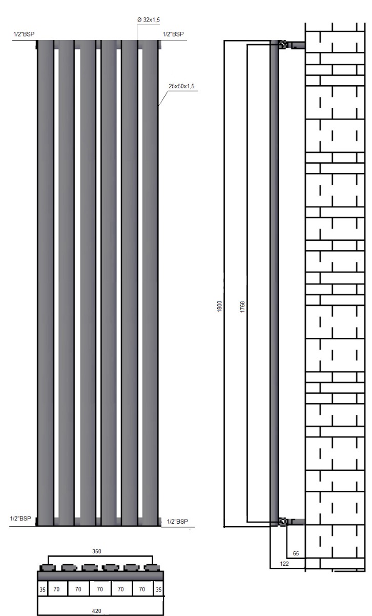 divina Θερμαντικό σώμα μπάνιου Χρωμέ DIVINA KARAG 12x42x180cm 5206836102375 DIVINA-C