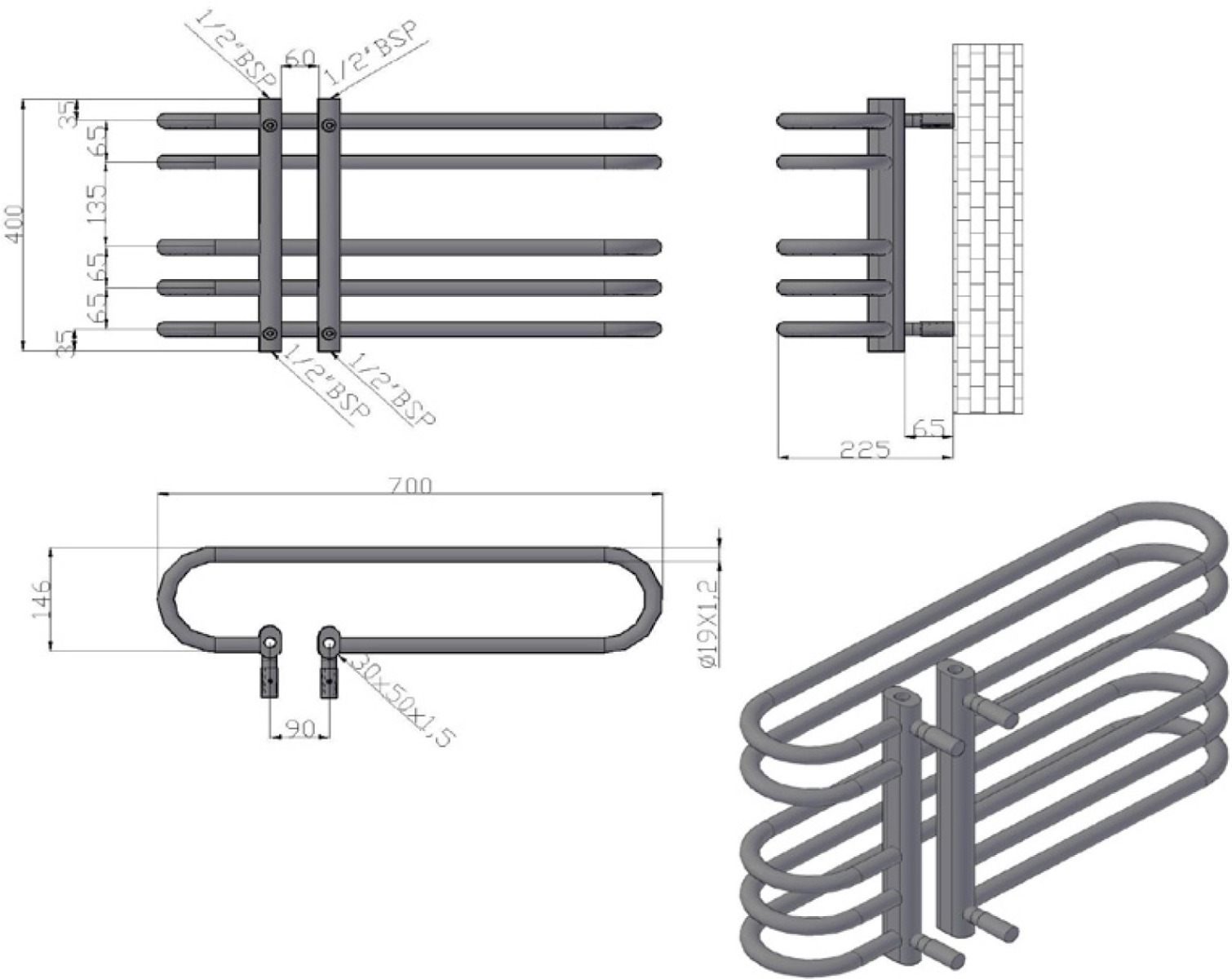 dora Θερμαντικό σώμα μπάνιου Χρωμέ DORA KARAG 18x70x40cm 5206836102382 DORA